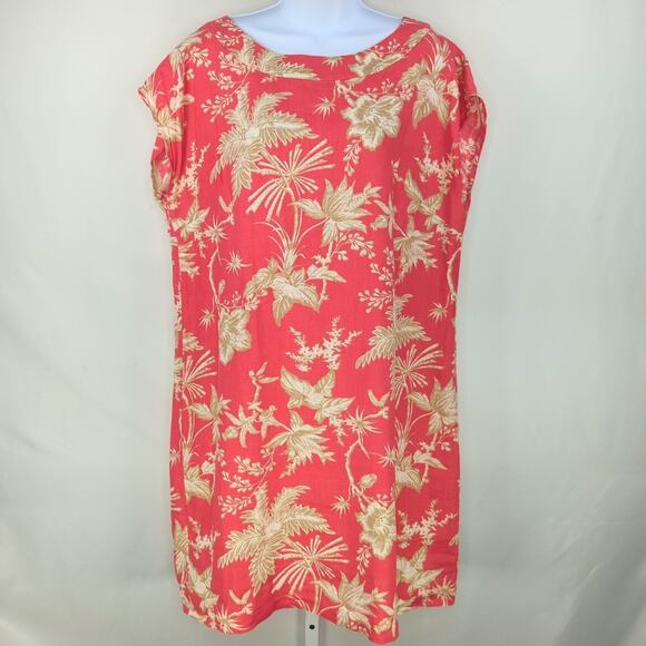 J Jill Dress Womens Large Pink Linen Travel Floral Resort Cruise Vacation Shift - Picture 1 of 13